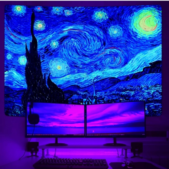 XL Black Light Starry Night Vincent Van Gogh Big Wall Tapestry Blacklight New - Picture 5 of 11